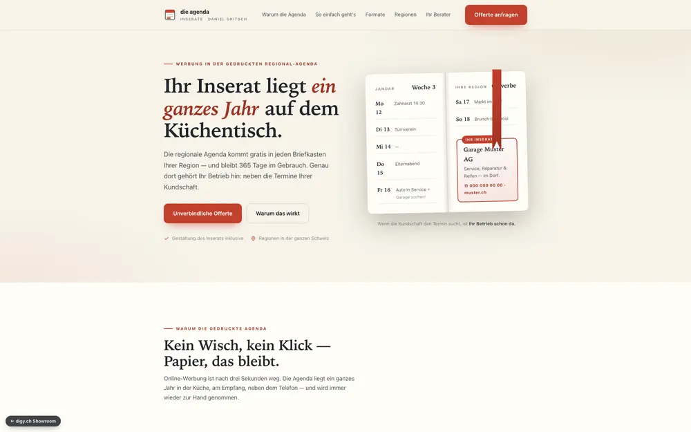 Preview of the example website die agenda
