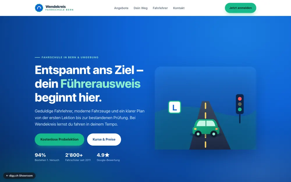 Preview of the example website Fahrschule Wendekreis