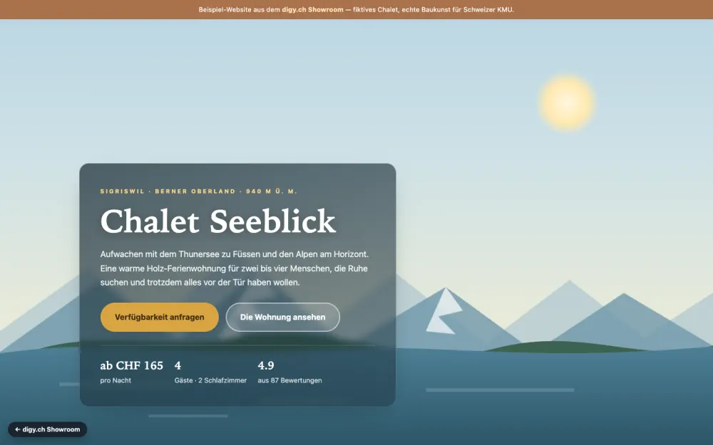 Preview of the example website Chalet Seeblick