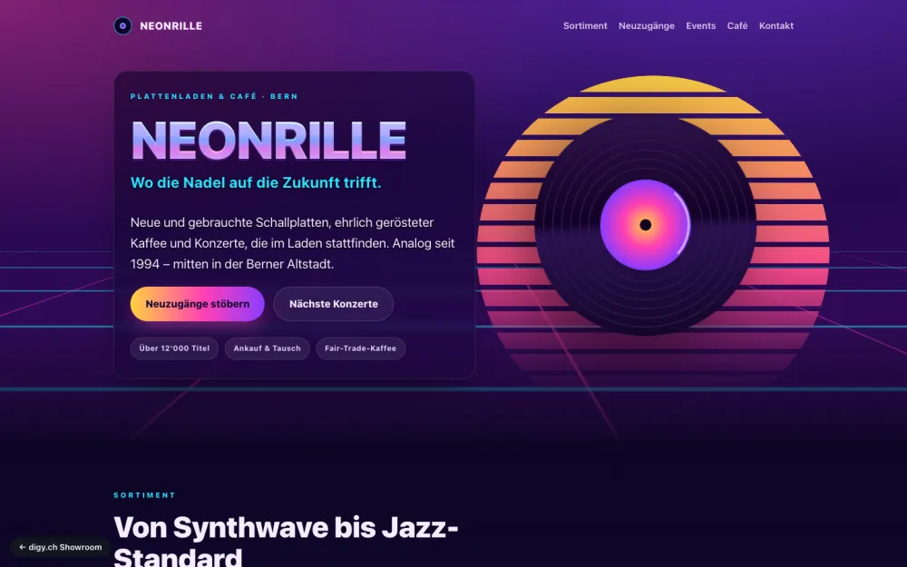 Preview of the example website Neonrille