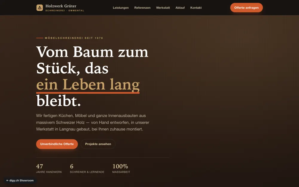 Preview of the example website Holzwerk Grüter