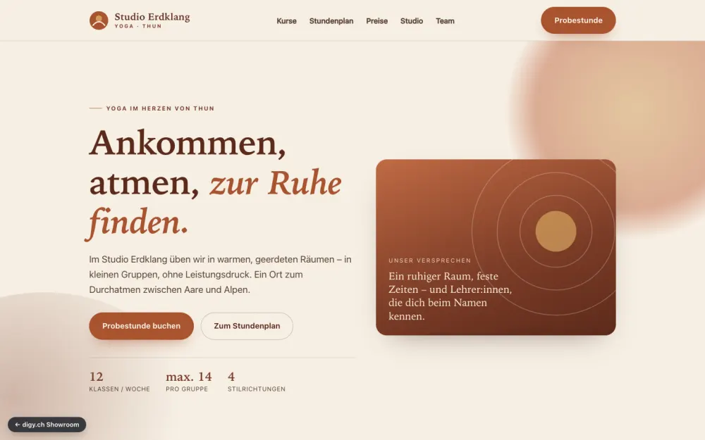 Preview of the example website Studio Erdklang
